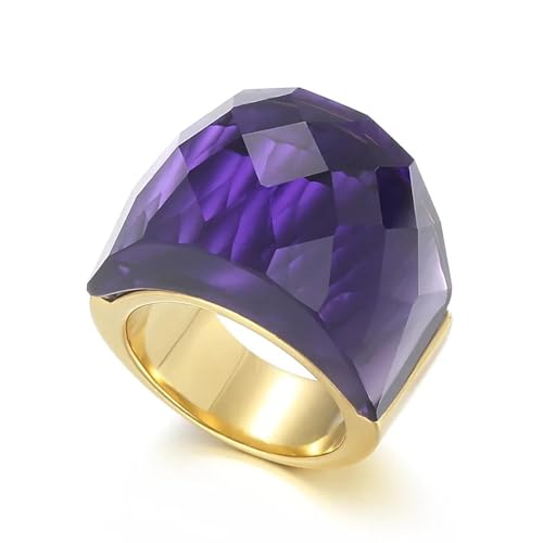 Ring Ringe Damen Bijouterie Herren Für Frauen Großer Kristallglasstein Rosa Farbe Knöchel Charm Verlobungsringe Trendy Eheringe Party Schmuck 9 Goldviolett von Hasdnker