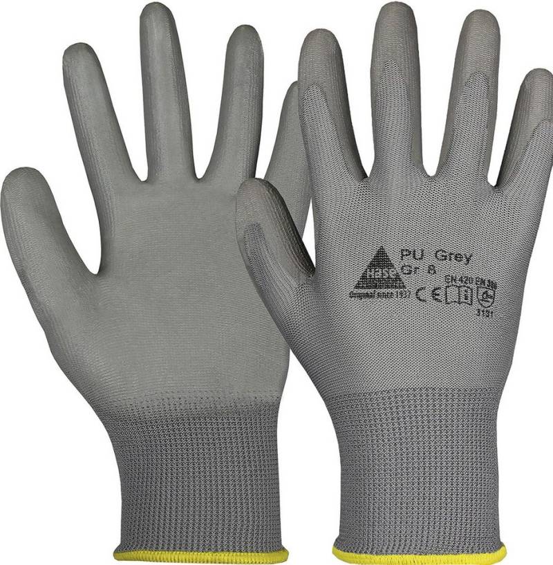 Hase Safety Gloves Arbeitshandschuhe 509540 Hase PU Grey Montagehandschuh Nylon (Packung, 10-St., VPE= 10 Paar, Gr. 6-11) Feinstrick/ölbeständig von Hase Safety Gloves