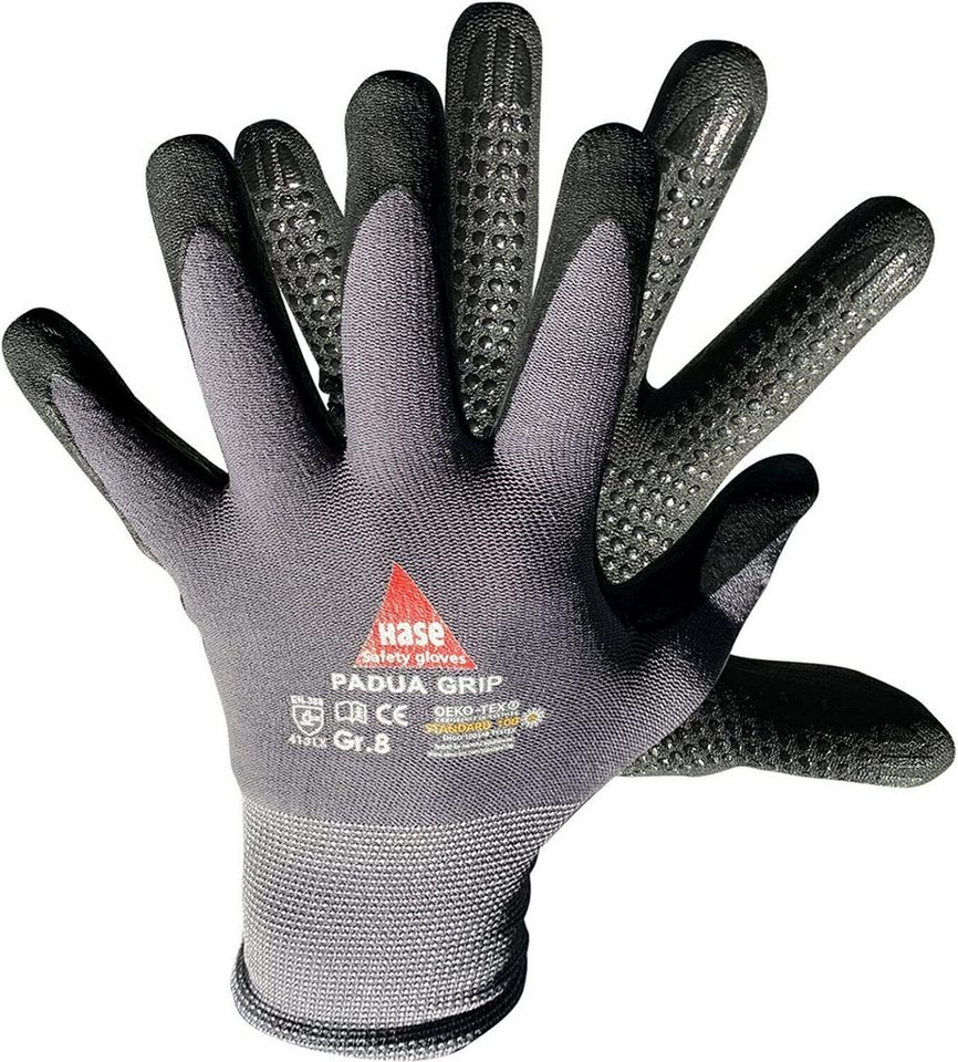 Hase Safety Gloves Arbeitshandschuhe Padua Grip (Packung, 10-St., Montagehandschuh aus Nylon/Nitrilschaum, VPE= 10 Paar, Gr 6-11) Atmungsaktiv, starker Grip von Hase Safety Gloves