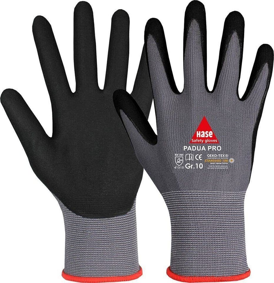 Hase Safety Gloves Arbeitshandschuhe Padua Pro (Packung, VPE= 10 Paar) Nitril-Arbeitshandschuhe Rutschfeste Mechaniker-Handschuhe von Hase Safety Gloves