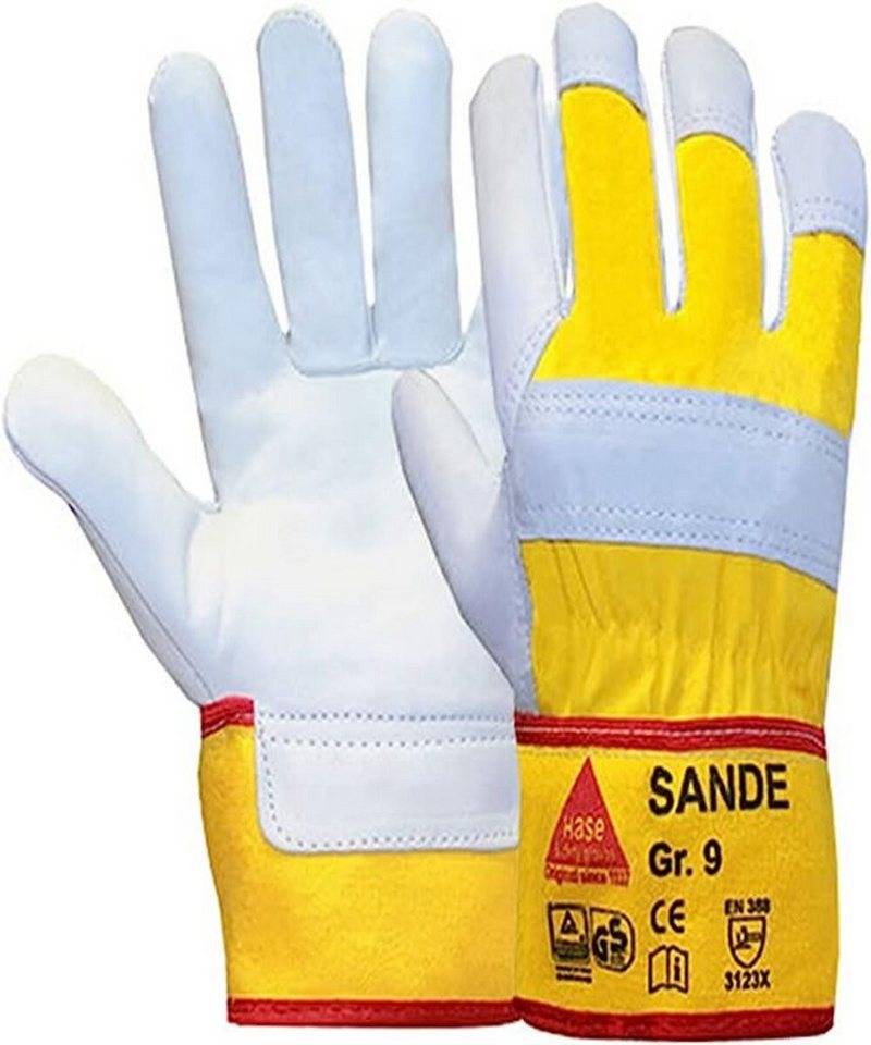 Hase Safety Gloves Lederhandschuhe Arbeitshandschuh Sande hochwertigen Rindspaltleder Montagehandschuh (Packung, 12-St., VPE= 12 Paar, Gr 8-12) Gute Griffeigenschaften von Hase Safety Gloves