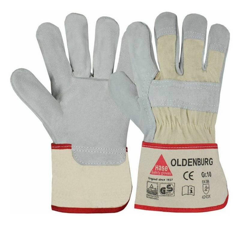 Hase Safety Gloves Lederhandschuhe Oldenburg Leder Arbeitshandschuh aus Rindspaltleder 212100 (Packung, 120-St., VPE= 12-120 Paar, Gr 8-12) von Hase Safety Gloves