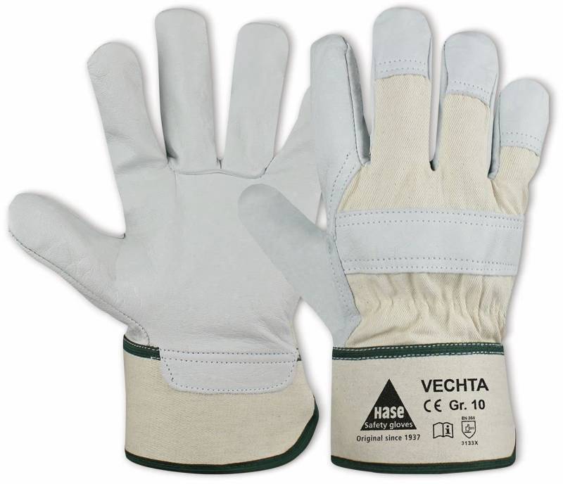 Hase Safety Gloves Lederhandschuhe Vechta Arbeitshandschuh aus aus Narbenleder Doppelnähte (Packung, 12-St., VPE=1-12 Paar, Gr 7-12) Atmungsaktiv/robust von Hase Safety Gloves