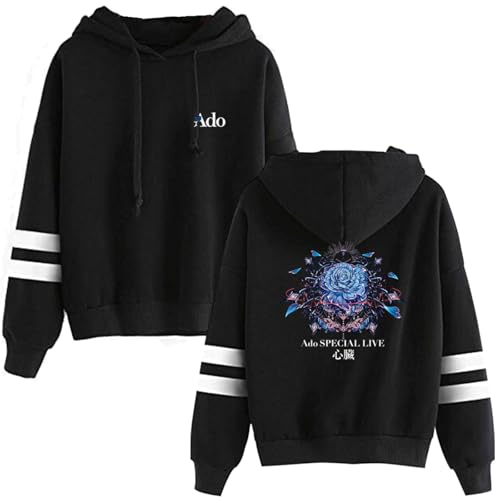 Damen Hoodie ADO Cartoon Bedrucktes Sweatshirt Mode Lässiger Kapuzenpullover Herren Großer Pullover-Black||x_l von Haseller