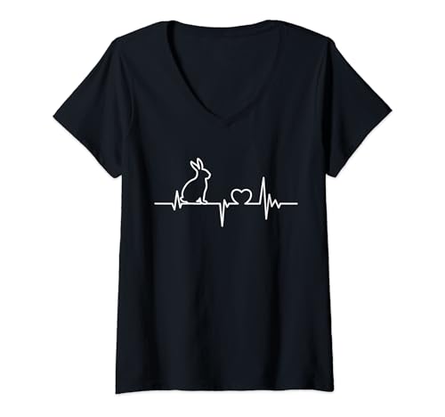Damen Hasen Herzschlag Liebe Design Süßes Kaninchen T-Shirt mit V-Ausschnitt von Hasen Kaninchen & Bunny Geschenke