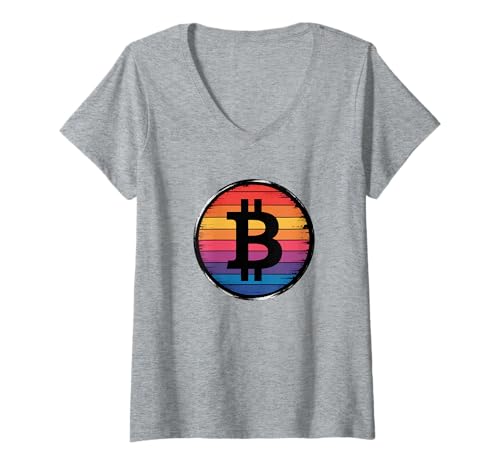 Damen Bitcoin in Farbe T-Shirt mit V-Ausschnitt von HashRate Threads