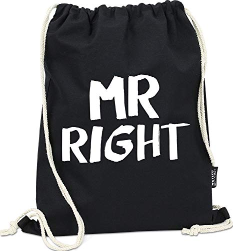 Hashtagstuff® Turnbeutel mit Sprüchen Designs auswählbar Kordel Schwarz Spruch Rucksack Jutebeutel Sportbeutel Gymbag Beutel Hipster Mr Right von Hashtagstuff