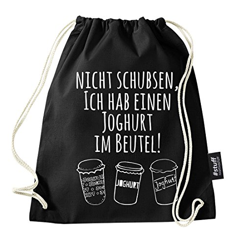 Hashtagstuff® Turnbeutel mit Sprüchen Designs auswählbar Kordel Schwarz Spruch Rucksack Jutebeutel Sportbeutel Gymbag Beutel Hipster Joghurt von Hashtagstuff