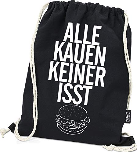 Hashtagstuff® Turnbeutel mit Sprüchen Designs auswählbar Kordel Schwarz Spruch Rucksack Jutebeutel Sportbeutel Gymbag Beutel Hipster Kauen von Hashtagstuff