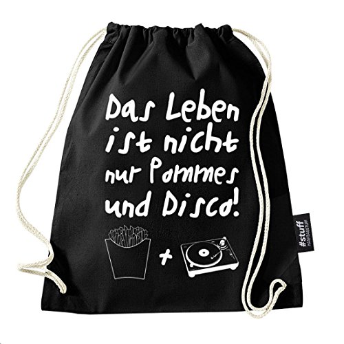 Hashtagstuff® Turnbeutel mit Sprüchen Designs auswählbar Kordel Schwarz Spruch Rucksack Jutebeutel Sportbeutel Gymbag Beutel Hipster Pommes von Hashtagstuff