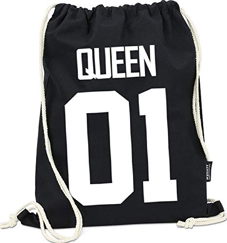 Hashtagstuff® Turnbeutel mit Sprüchen Designs auswählbar Kordel Schwarz Spruch Rucksack Jutebeutel Sportbeutel Gymbag Beutel Hipster Queen von Hashtagstuff