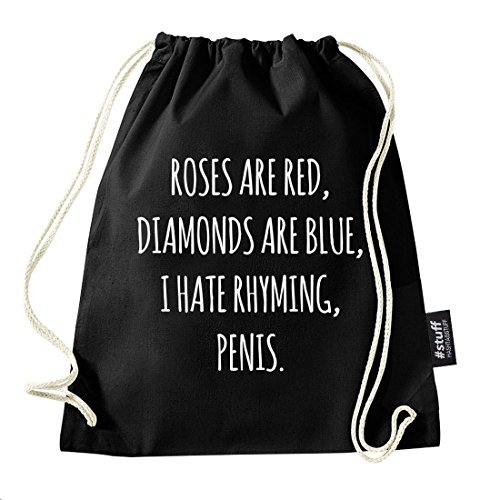 Hashtagstuff® Turnbeutel mit Sprüchen Designs auswählbar Kordel Schwarz Spruch Rucksack Jutebeutel Sportbeutel Gymbag Beutel Hipster Roses von Hashtagstuff