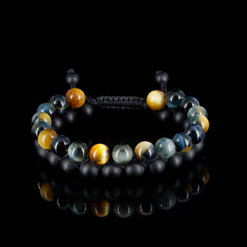 Tigerauge & Schwarze Onyx Perlen Armband - Verstellbares Stein Tigerauge & Schwarze Onyx Perlen Armband - Verstellbares Stein von HaskareHandmade
