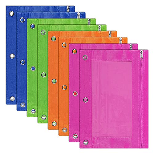 Haslbeck 8 Packungen 3-Ring Bleistift Beutel, Beutel Binder, Mehrfarbig, MäPpchen, Durchsichtiges Fenster, für Schul Bedarf, BüRo Bedarf von Haslbeck