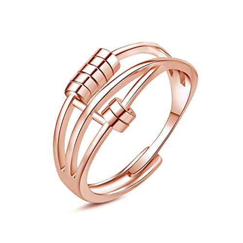 Hasnsofie Silber Anxiety Ring Damen, 925 Sterling Silber Angst Ringe, Unisex Offen Rose Gold Angst Spinning Ringe, Verstellbar Fidget Spinner Ring Anti Stress Ringe Stimmungsring Dekompressionsring von Hasnsofie