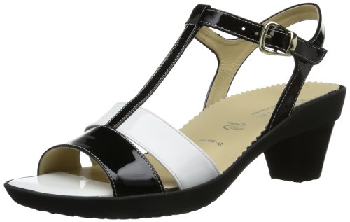 Hassia Damen Palma, Weite G T-Spangen Sandalen, Schwarz (schwarz/weiß 0102), 37.5 EU von Hassia