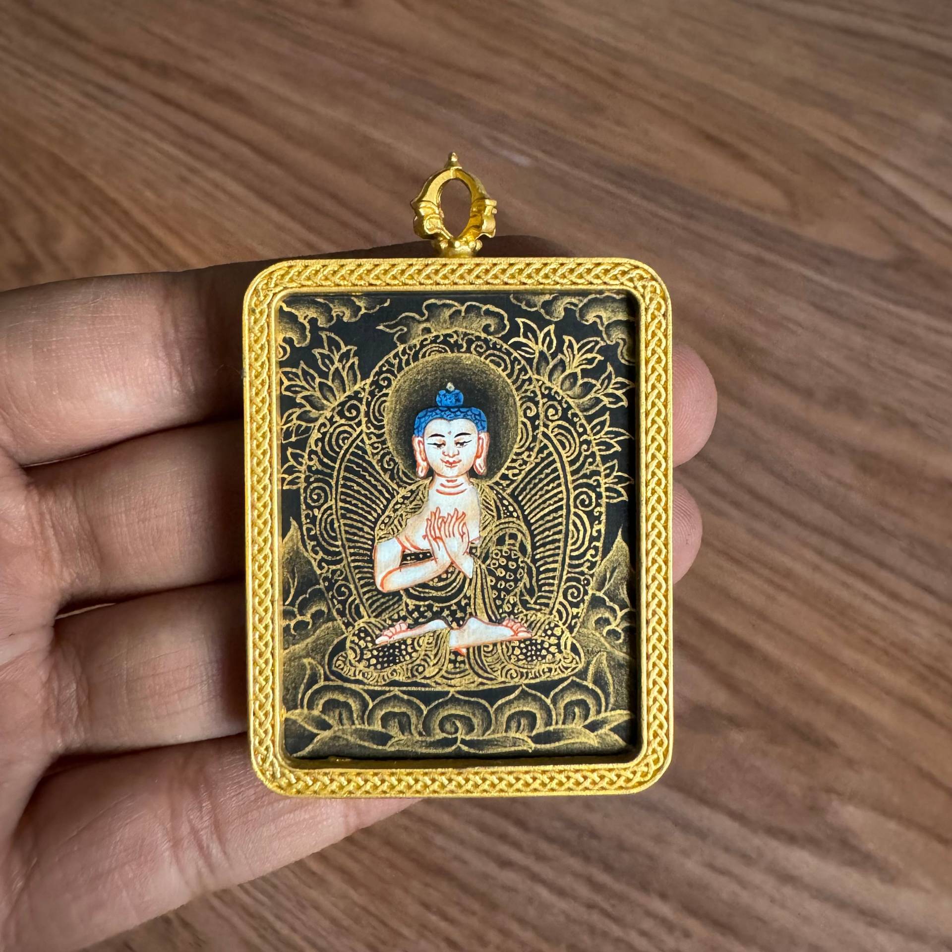 Mönch Gesegneter Vairochana Anhänger Thangka, Buddha Amulett - Halskette, Schmuck, Handgemacht Mönch Gesegneter Vairochana Anhänger Thangka, Buddha Amulett - Halskette, Schmuck, Handgemacht von HastaArts