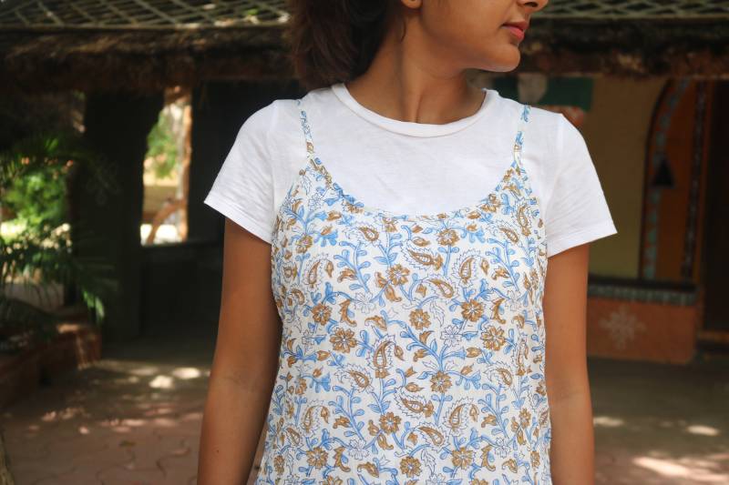 Frauen Baumwoll Unterkleid Weißes Block Print Kleid, Sommerkleid, Maxi Übergröße, Auf Bestellung, Nach Maß von HasthaKatha