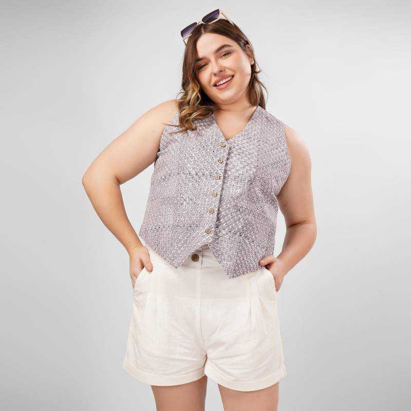 Graue Weste, Handgemachte Button-Down-Jacke, Sommerbluse, Plus Größe, Maßgefertigt, Made To Order von HasthaKatha