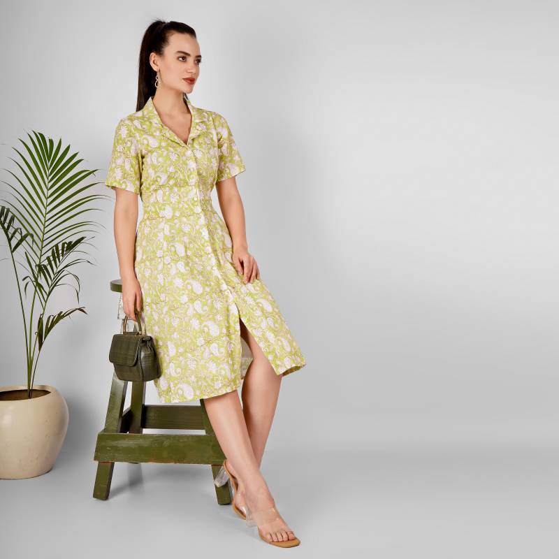 Grünes Shirtkleid Block Print Maxi Kleid, Kleid Für Frauen, Plus Größe, Auf Bestellung, Nach Maß von HasthaKatha