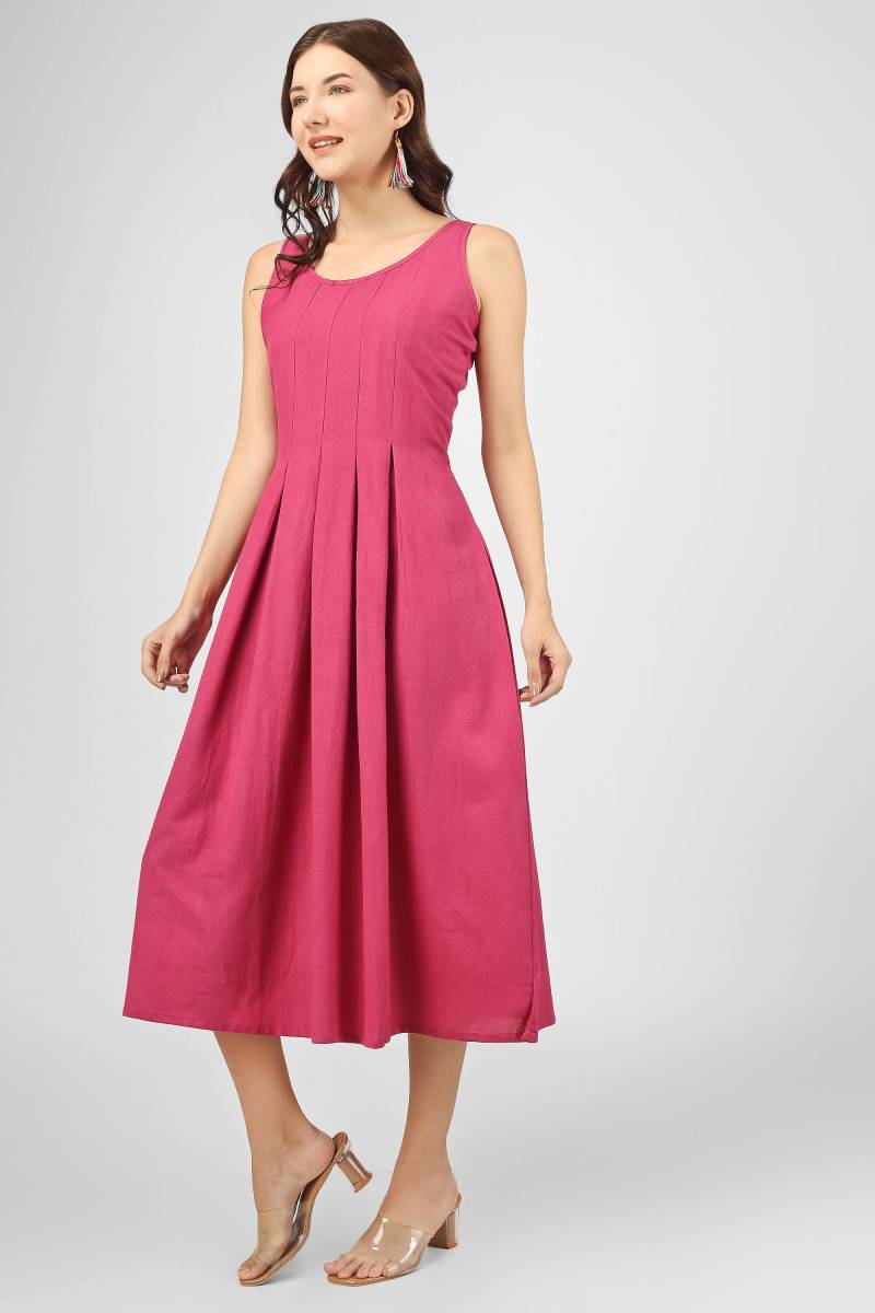 Magenta Farbenes Maxi Kleid Für Frauen, Plus Größe Kleid, Leinen Plissee Made To Order, Custom Made von HasthaKatha