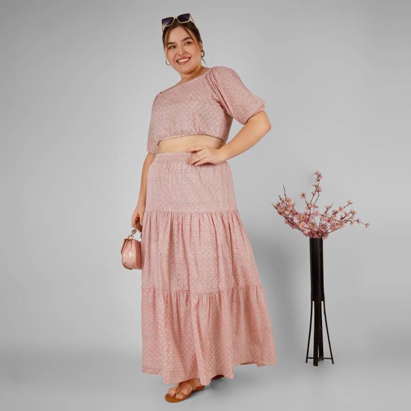 Rosa Co-Ord Rock Und Top, Blockprint-Set, Plus Size, Custom Made, Made To Order von HasthaKatha