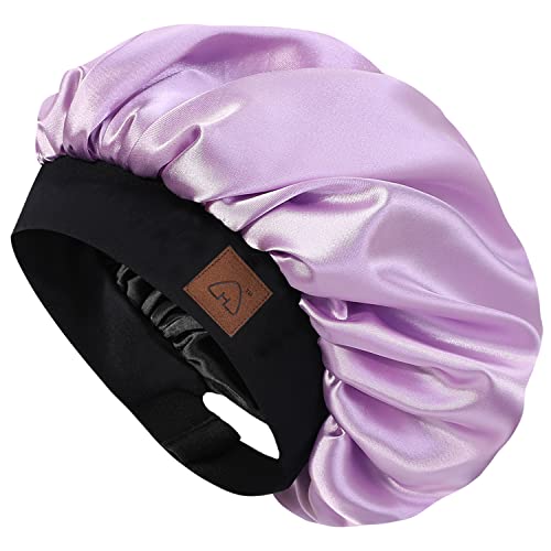 Hat Hut Schlafmütze aus Satin für Damen Herren, Seidenhaube Silk Bonnet Haarhaube, Verstellbares Breites Band, Doppellagig (Lila) von Hat Hut