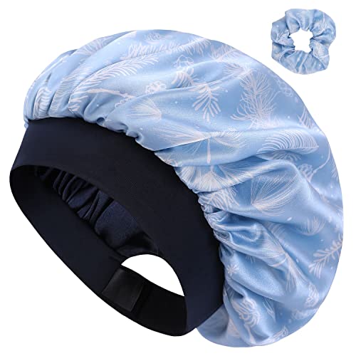 Hat Hut Satin-Seidenhaube für lockiges Haar Schlafkappe für Frauen Schlafen Verstellbare Haarhaube mit Muster Doppelschicht (Blatt, Einheitsgröße) von Hat Hut