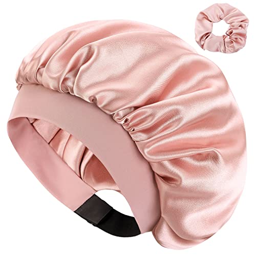 Hat Hut Satin-Seidenhaube für lockiges Haar Schlafkappe für Frauen Schlafen Verstellbare Haarhaube mit Muster Doppelschicht (Rosa, Einheitsgröße) von Hat Hut