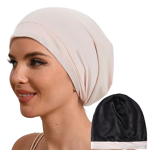 Hat Hut Seidenmütze Schlafmütze aus 100% Maulbeerseide gefüttert, Silk Bonnet, Haube für lockiges Haar, Schlafhaube zum Schlafen, Slouchy Beanie (Rosa) von Hat Hut