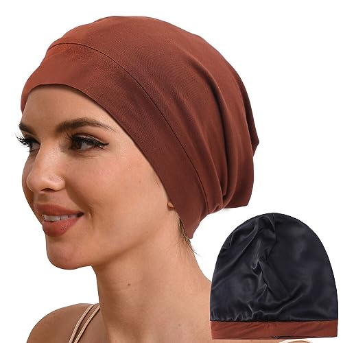 Hat Hut Seidenmütze Schlafmütze aus 100% Maulbeerseide gefüttert, Silk Bonnet, Haube für lockiges Haar, Schlafhaube zum Schlafen, Slouchy Beanie (Tizian-Rot) von Hat Hut