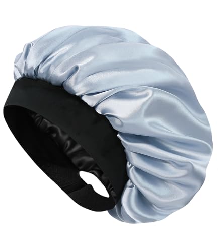 HAT HUT Schlafmütze aus Satin für Damen Herren, Seidenhaube Silk Bonnet Haarhaube, Verstellbares Breites Band, Doppellagig (Aschblau) von Hat Hut