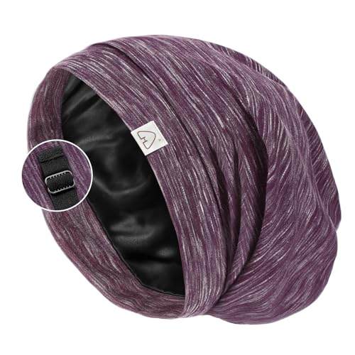 Hat Hut Seidenhaube zum Schlafen Satin Schlafmütze für Locken Haar Silk Bonnet Schlafkappe Slouchy Beanie Mütze für Frauen Männer (DE/NL/SE/PL, Alphanumerisch, L, Violett) von Hat Hut
