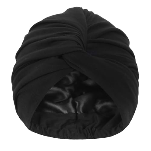 Hat Hut Silk Seidenhaube zum Schlafen Satin Turban für Frauen Satin Bonnet Schlafmütze für Locken Schlafen Verstellbarer Kopf Wrap Turban (Schwarz) von Hat Hut