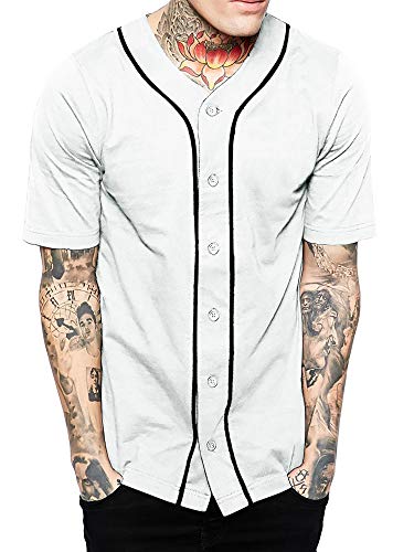 Hat and Beyond Herren Baseball Button Down Jersey Hipster Hip Hop T Shirts - - 3X-Groß von Hat and Beyond