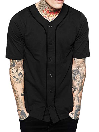 Hat and Beyond Herren Baseball Button Down Jersey Hipster Hip Hop T Shirts - Schwarz - 3X-Groß von Hat and Beyond