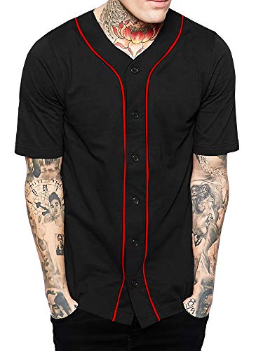 Hat and Beyond Herren Baseball Button Down Jersey Hipster Hip Hop T Shirts - Schwarz - XX-Large von Hat and Beyond