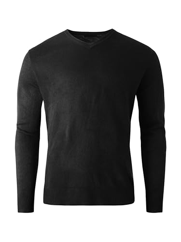 Hat and Beyond Herren Premium Strickpullover Slim Fit Leichter Pullover Langarm Rundhalsausschnitt & V-Ausschnitt Sweatshirt, Schwarz, Mittel von Hat and Beyond