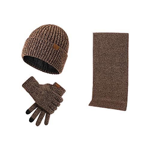 Herren Hut Schal Handschuhe Set Winter Warm Gestrickt Elastisch Mütze Touchscreen-Fäustlinge Einfarbig 3 Stück (Schwarz, Weinrot, Dunkelgrau, Marine, Braun, Hellgrau) von Hat