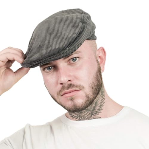 Cord Flatcap in 100% Baumwolle I Made in Italy I Crushable Damen & Herren Schiebermütze mit Futter I Der Klassiker unter den Schirmmützen Grau 62 von HatBee