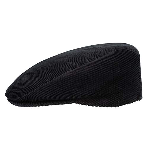 Cord Flatcap in 100% Baumwolle I Made in Italy I Crushable Damen & Herren Schiebermütze mit Futter I Der Klassiker unter den Schirmmützen Schwarz 57 von HatBee