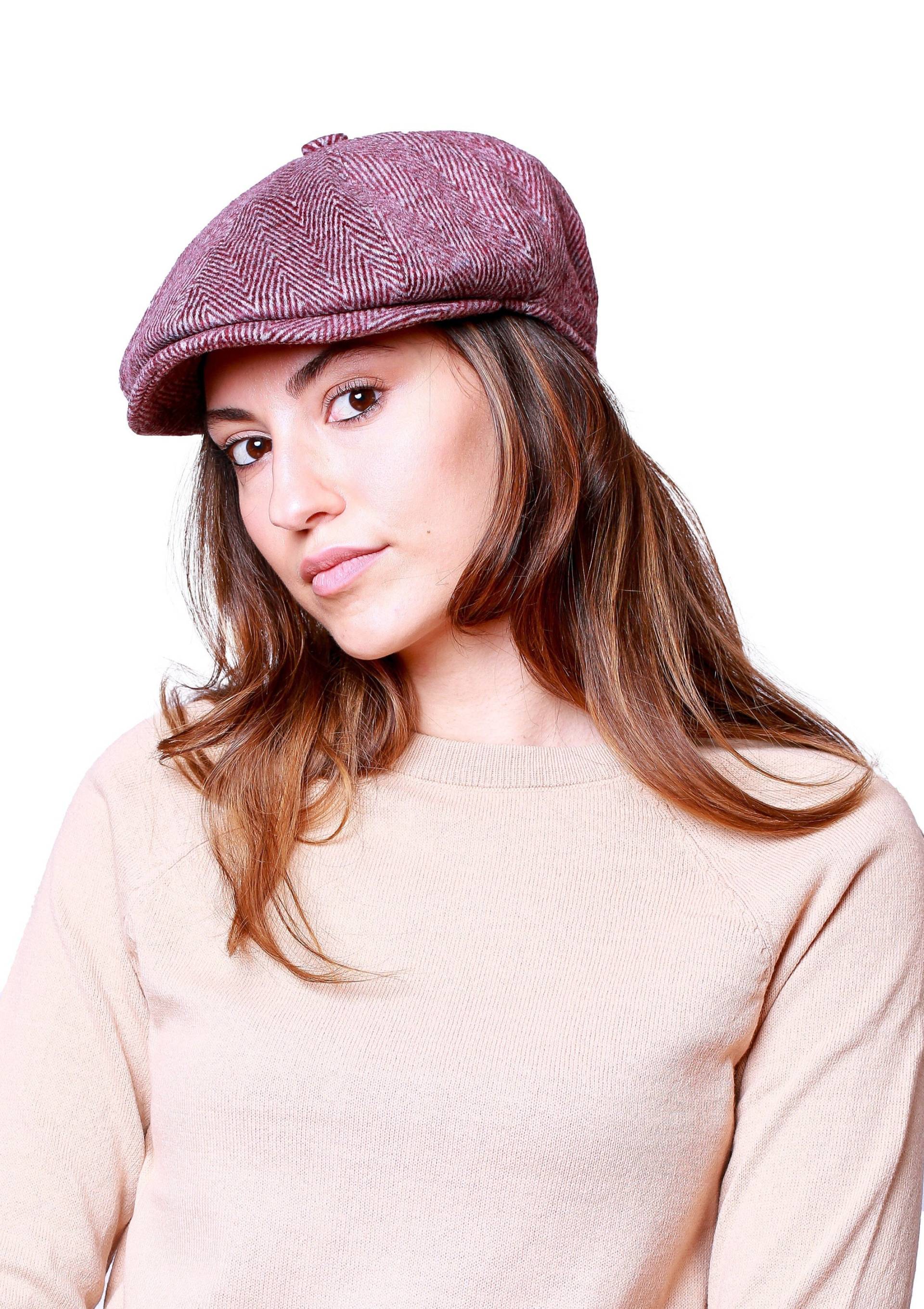 Burgundy Herringbone Wolle 8 Panels Cap, Peaky Blinders Hut, Baker Boy Frauen Gatsby Damen Ballonmütze, Damenhut Und Schal-Set von HatCapCo