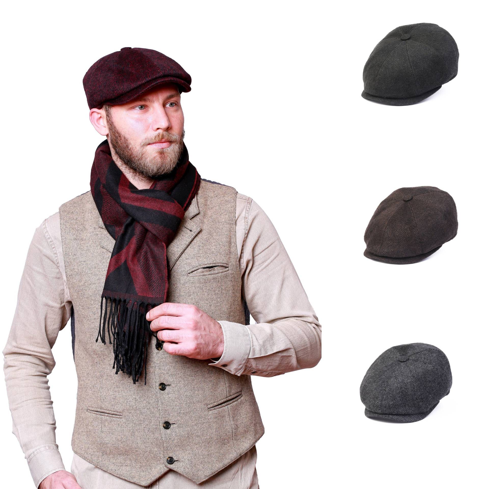 Wolle Herringbone 8 Panels Cap, Peaky Blinders Hut, Hatsquare Baker Boy Schiebermütze, Groomsman Hut von HatCapCo