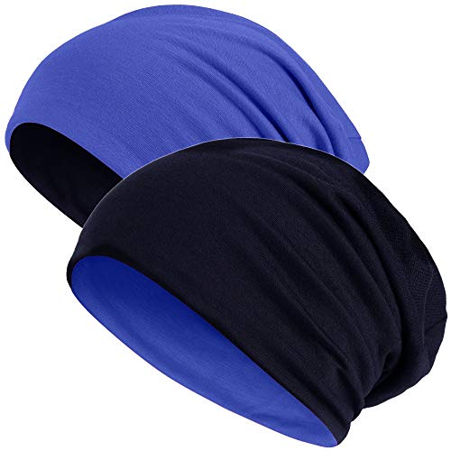 Hatstar® 2in1 Reversible Unisex Beanie | Damen und Herren Mütze | Übergangsmütze für Frühling und Sommer | SoftTouch Poly - Baumwolle | leicht & weich (2 in 1 royal/schwarz) von Hatstar