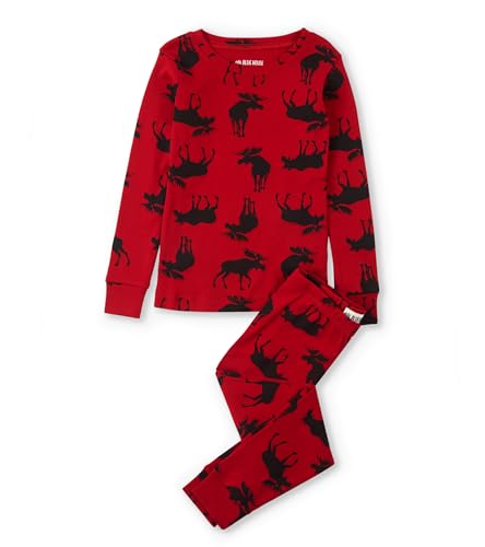 Hatley Damen Pj Set Ovl Zweiteiliger Schlafanzug, Rot (Elch auf Rot), X-Small (Size: 2 Years) von Hatley