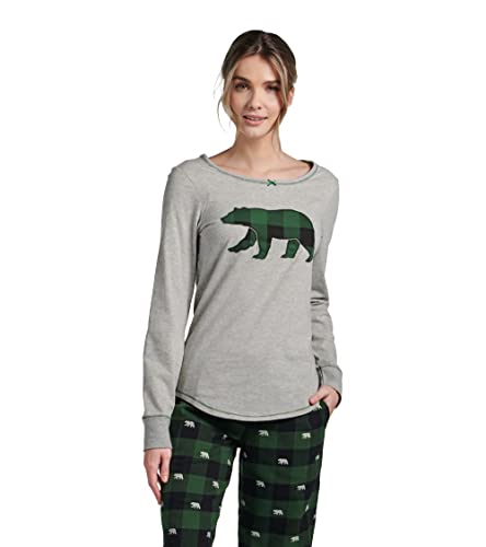 Hatley Damen Pyjama-Top aus Stretch-Jersey Pyjamaoberteil, Waldgrün Karierter Bär, 36 von Hatley