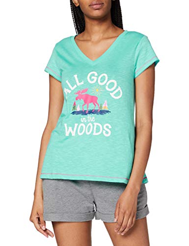 Hatley Damen Short Sleeve Pyjama Top Pyjamaoberteil, All Good in The Woods-Glamping, X-Small von Hatley