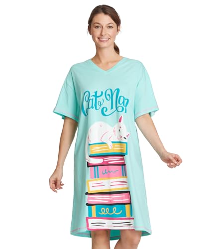 Hatley Damen Sleepshirt Nachthemd, Kitty Cat Book Club, Einheitsgröße EU von Little Blue House
