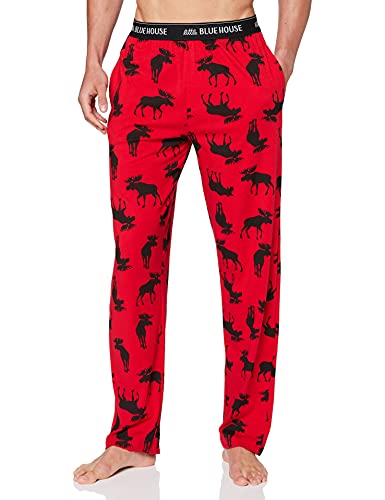 Hatley Herren Jersey Pajama Pants Pyjamaunterteil, Elch auf Rot, XL EU von Hatley