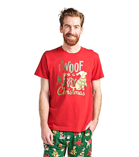 Little Blue House Herren T-Shirt mit Grafik Pyjamaoberteil, I Woof You a Merry Christmas, XL von Little Blue House